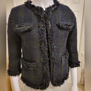 NWT Joe Fresh Navy/Green/Brown Tartan Plaid Tweed Blazer Jacket, Size 10